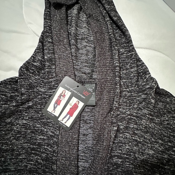 LILDY Open Front Solid Hoodie Cardigan Sweater L/XL Long Black & Gray Pockets - Picture 13 of 15